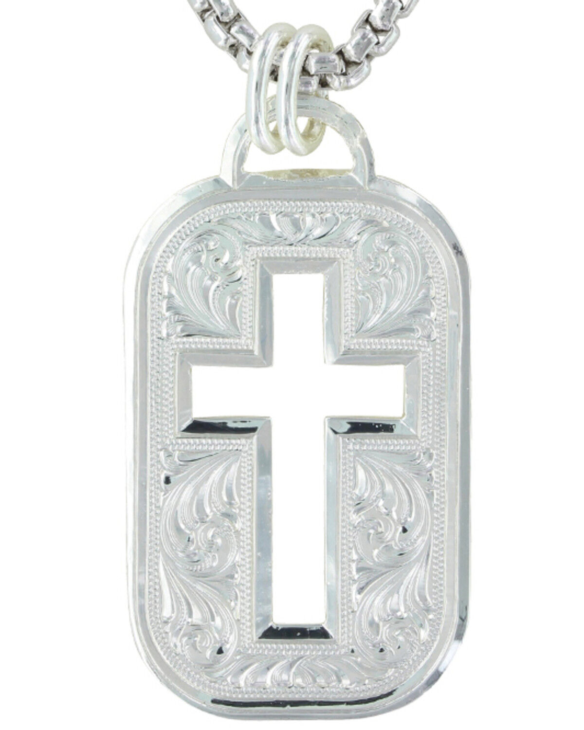 Image #2 - Montana Silversmiths Men's Western Lace Cross Token Necklace, Silver, hi-res