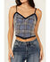 Image #3 - Miss Me Women's Sequins Plaid Print Tank, Medium Blue, hi-res
