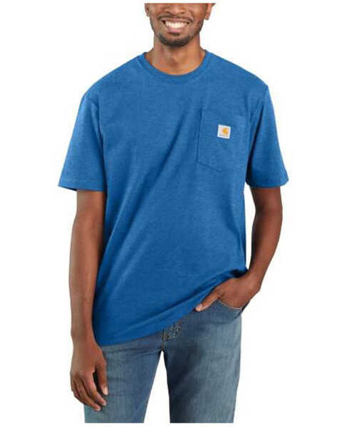Carhartt Men's Loose Fit Heavyweight Logo Pocket Work T-Shirt - Big, Medium Blue, hi-res