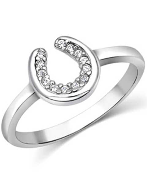Montana Silversmiths Women's Horseshoe Sparkle Ring - Size 7, Silver, hi-res