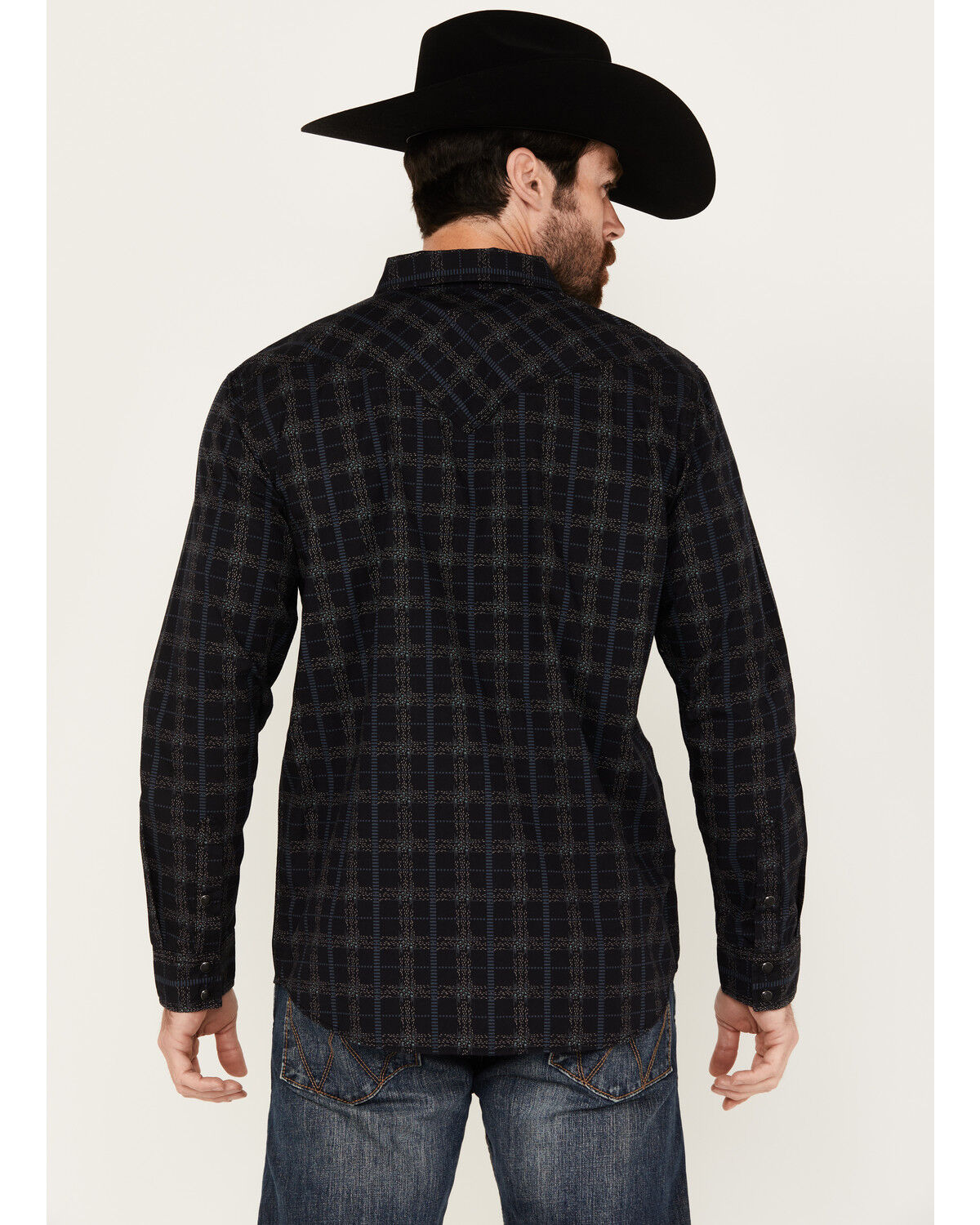 Image #4 - Moonshine Spirit Men's Shooting Star Plaid Print Long Sleeve Snap Western Shirt, Black, hi-res