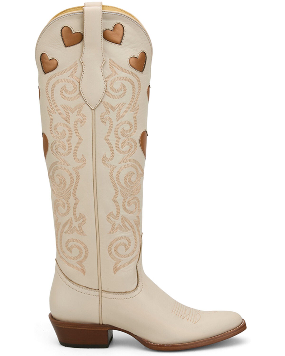 Image #2 - Justin Women's Heart Inlay Tall Western Boots - Snip Toe, Cream, hi-res