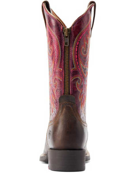 Ariat Women's Round Up Back Zip Western Performance Boots - Broad Square Toe, Brown, hi-res