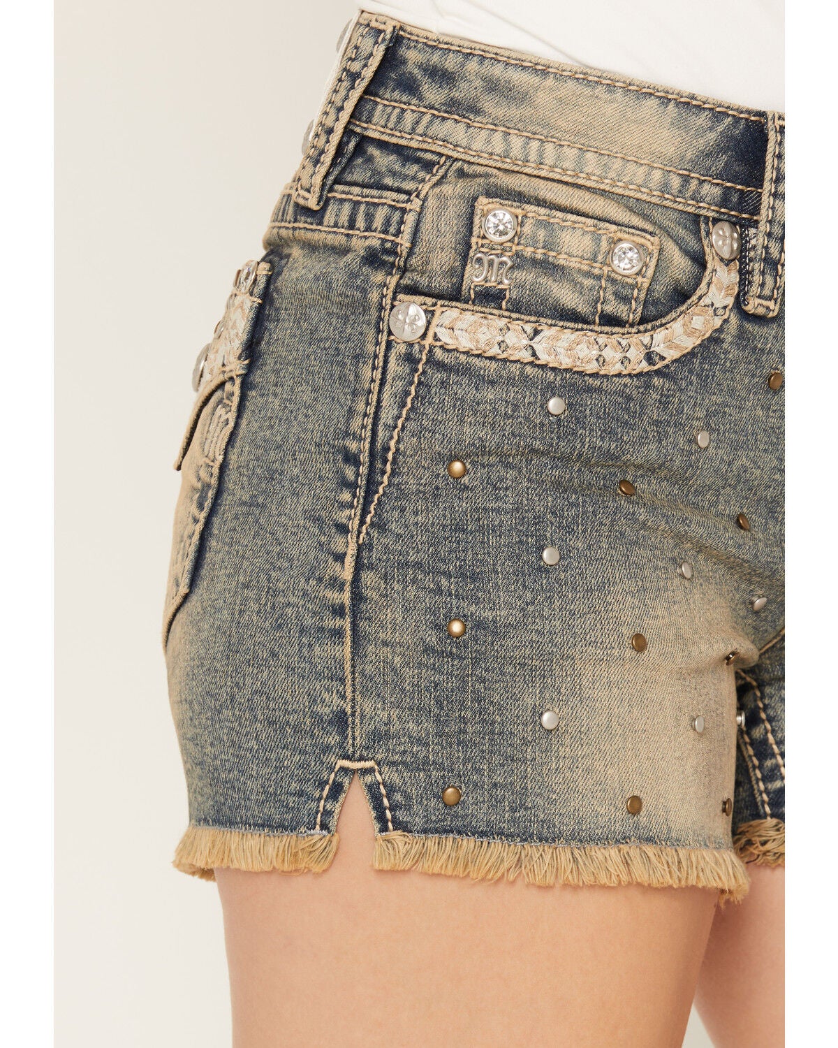 Image #2 - Miss Me Women's Light Wash Mid Rise Studded Stretch Denim Jeans, Light Wash, hi-res