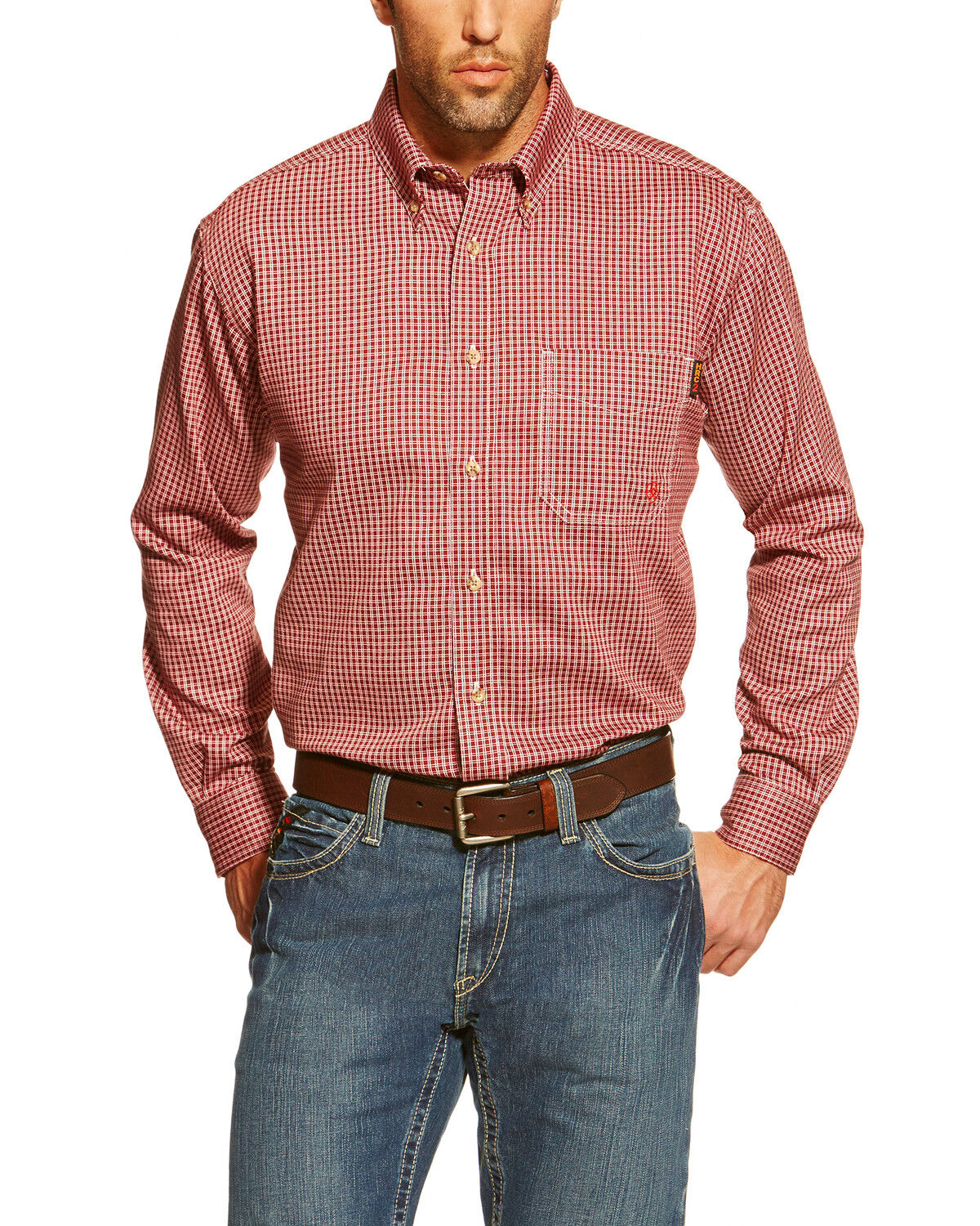 Image #1 - Ariat Men's FR Bell Long Sleeve Button Down Work Shirt- Big and Tall, Wine, hi-res