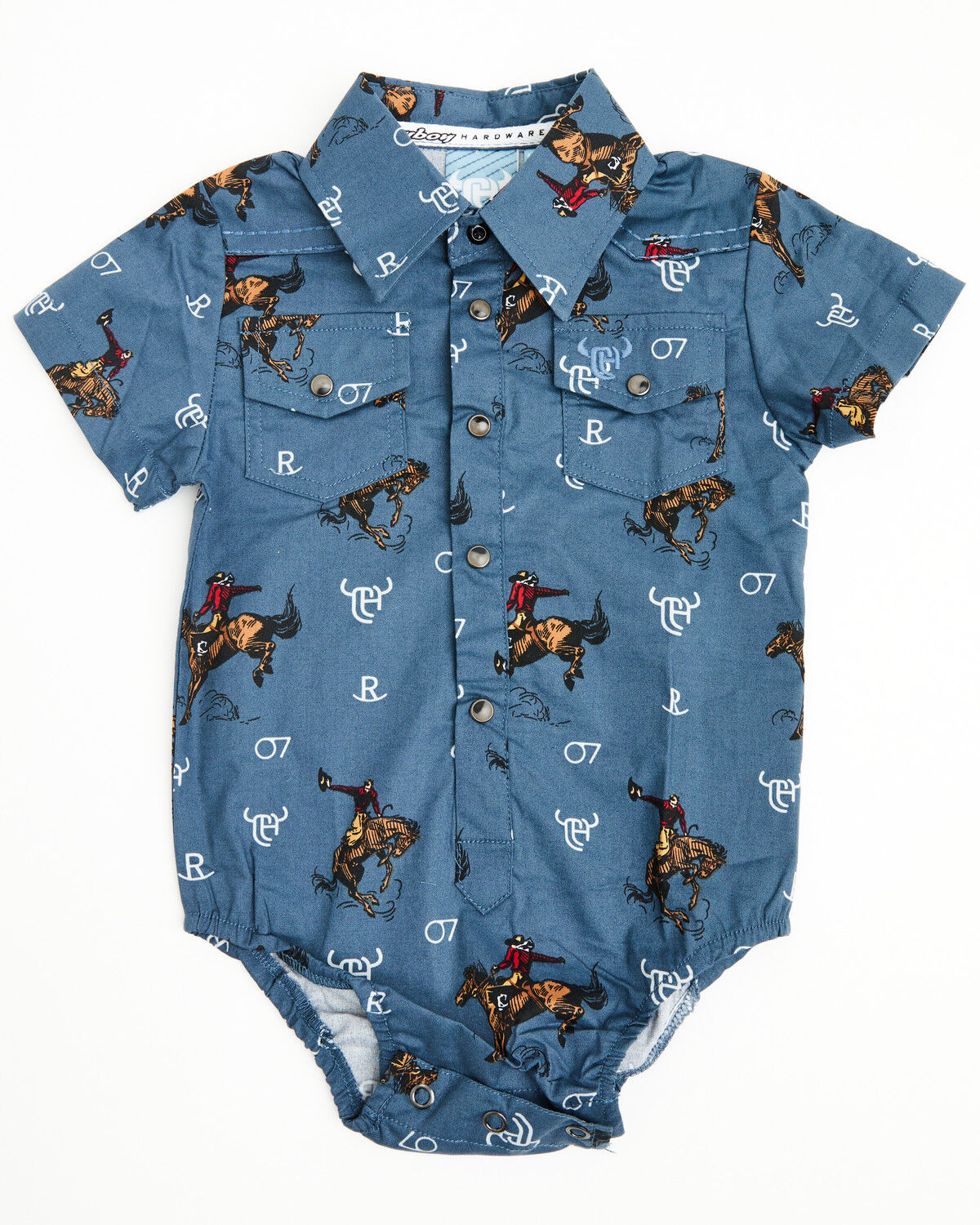 Image #1 - Cowboy Hardware Infant Boys' Vintage Bronc Short Sleeve Snap Onesie, Grey, hi-res