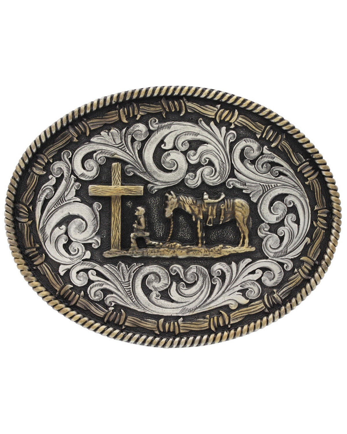 Montana Silversmiths Two-Tone Classic Impressions Christian Cowboy Attitude Belt Buckle, Multi, hi-res