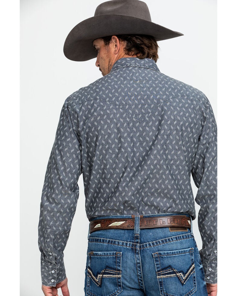 Rock & Roll Cowboy Men's Chambray Print Long Sleeve Western Shirt
