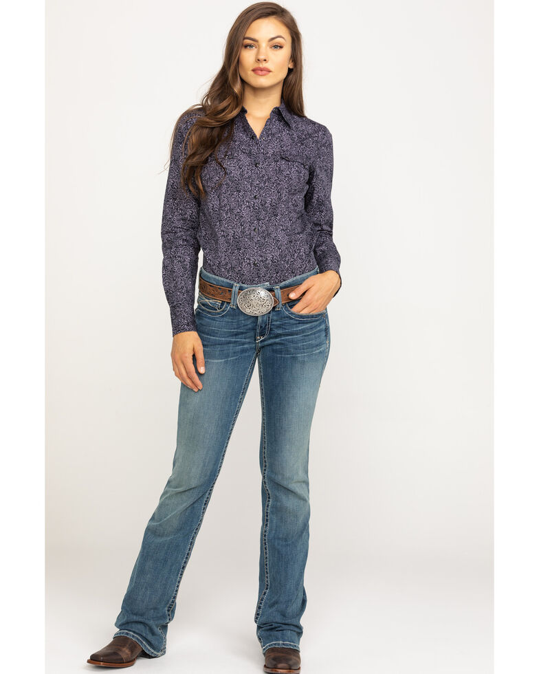 West Made Women S Black Paisley Print Long Sleeve Western Shirt