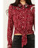 Image #3 - Idyllwind Women's Erwin Printed Tie Front Shirt , Dark Red, hi-res