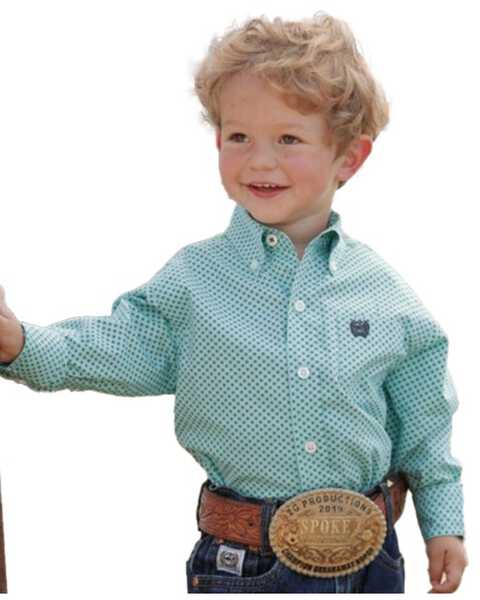 Cinch Infant Boys' Geo Print Long Sleeve Button-Down Western Shirt , Light Blue, hi-res
