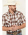 Image #2 - Ely Walker Men's Plaid Print Short Sleeve Snap Western Shirt, Burgundy, hi-res