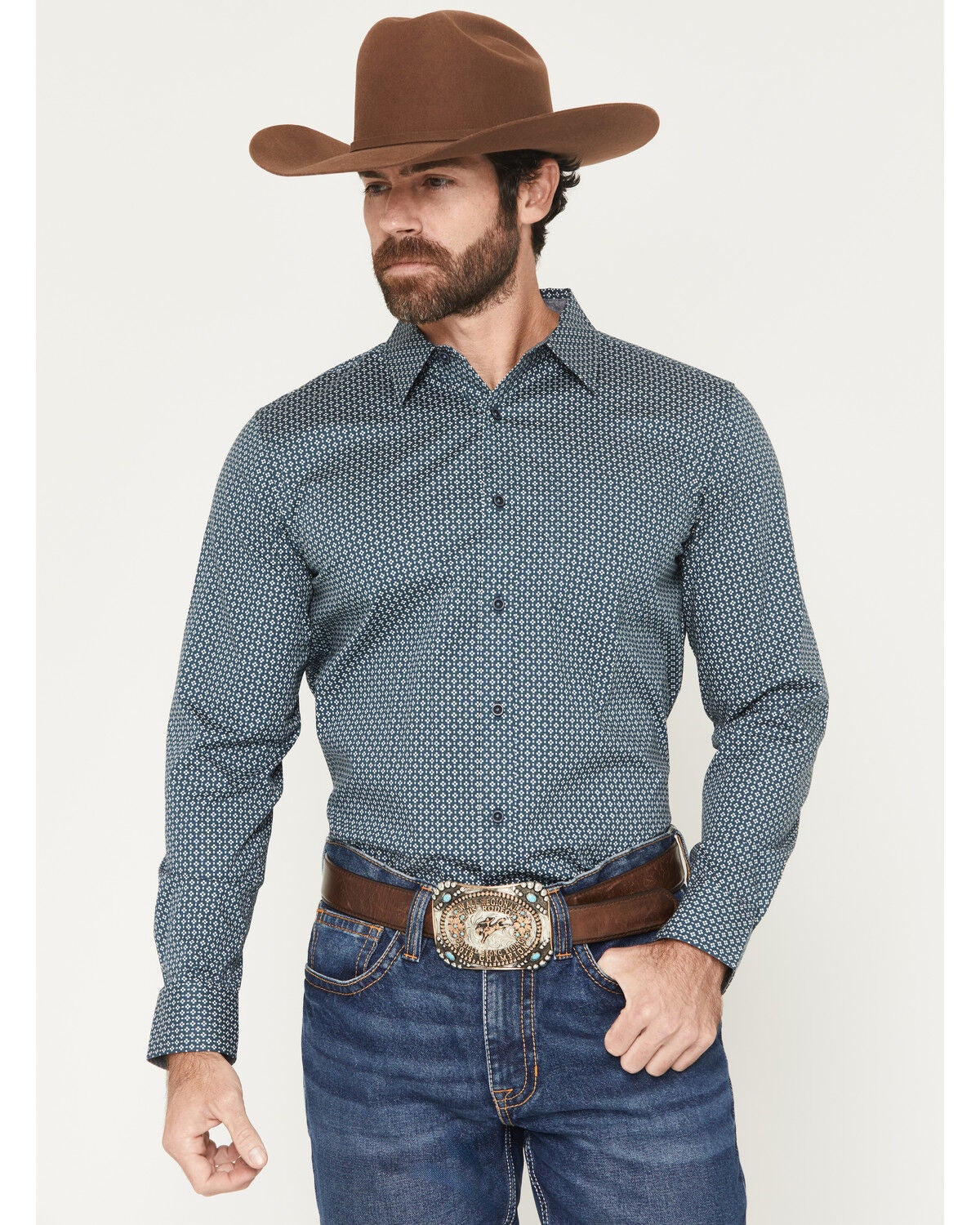Cody James Men's Bourbon Geo Print Long Sleeve Button-Down Stretch Western Shirt - Tall, Navy, hi-res