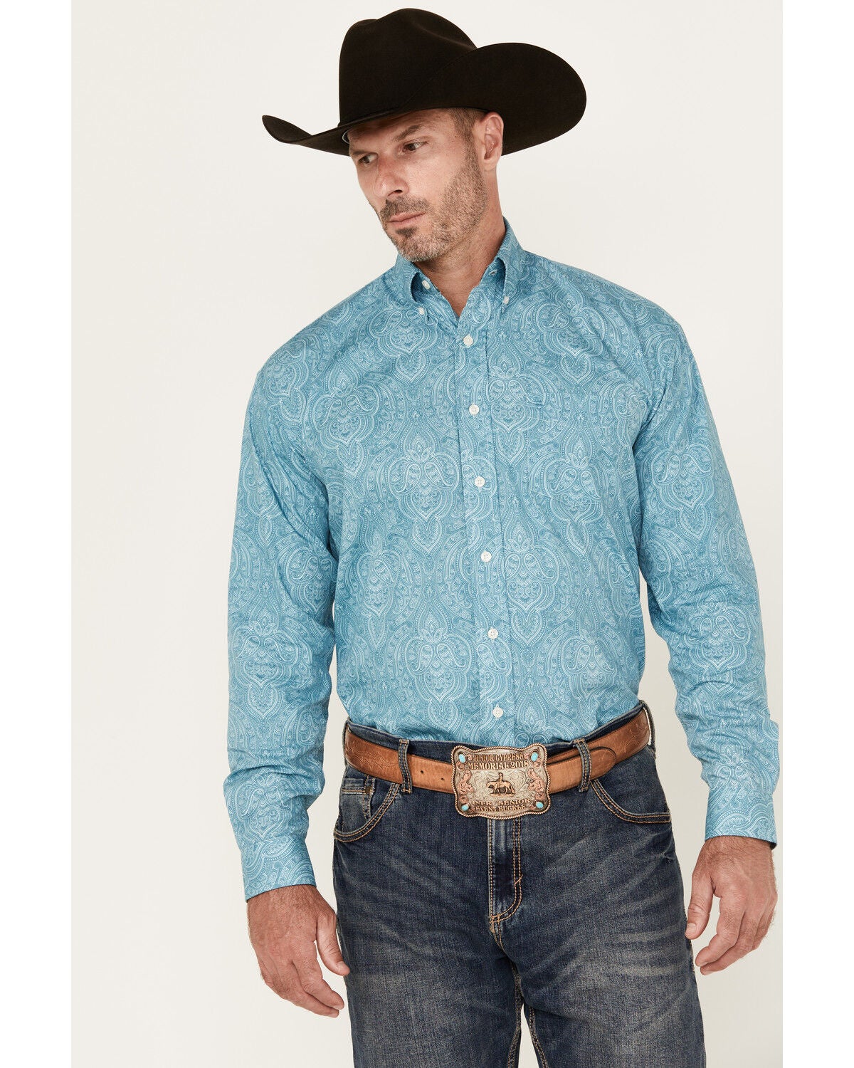 Image #1 - Stetson Men's Paisley Print Long Sleeve Button-Down Western Shirt, Blue, hi-res