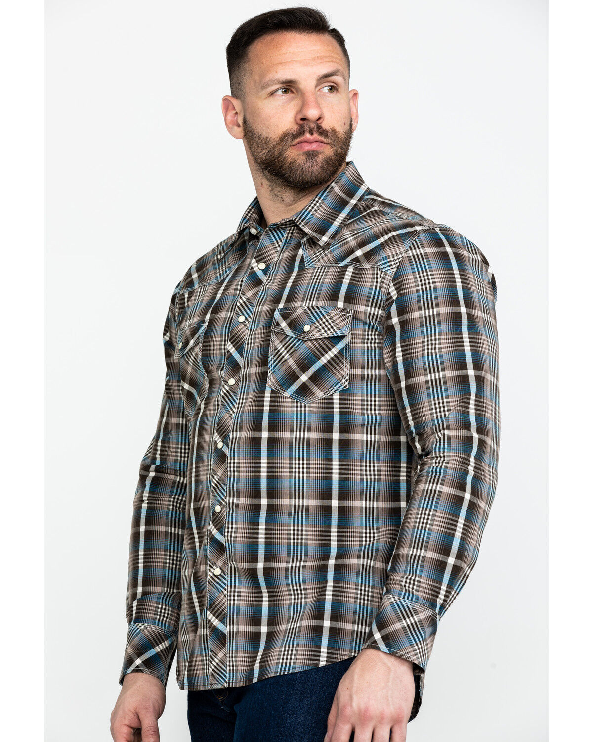 Image #3 - Rock & Roll Denim Men's Plaid Print Long Sleeve Snap Western Shirt, Teal, hi-res