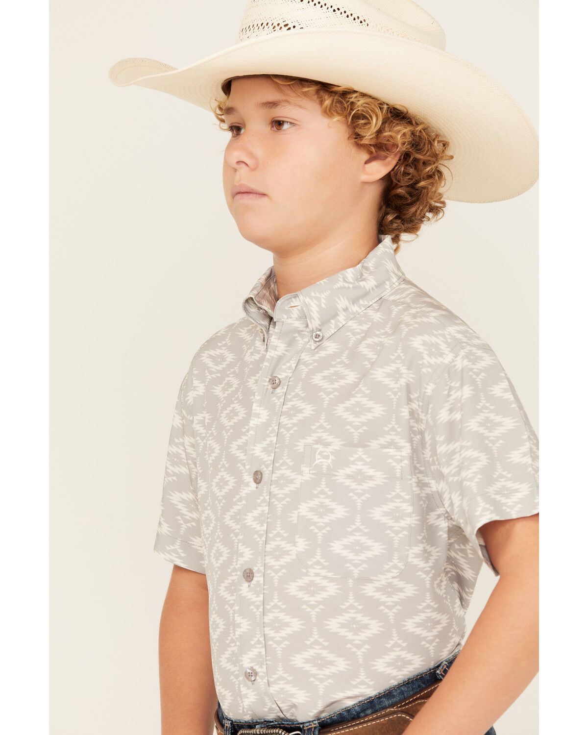 Image #2 - Cinch Boys' ARENAFLEX® Southwestern Print Long Sleeve Button-Down Performance Western Shirt, Grey, hi-res