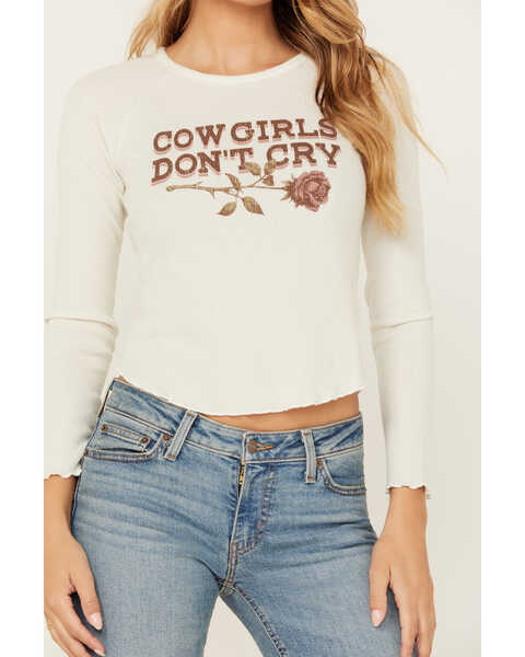 Image #3 - La La Land Women's Cowgirls Don't Cry Long Sleeve Thermal Graphic Tee, Ivory, hi-res