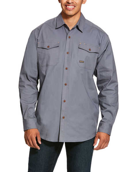Ariat Men's Steel Rebar Made Tough Durastretch Long Sleeve Work Shirt - Big & Tall , Steel, hi-res