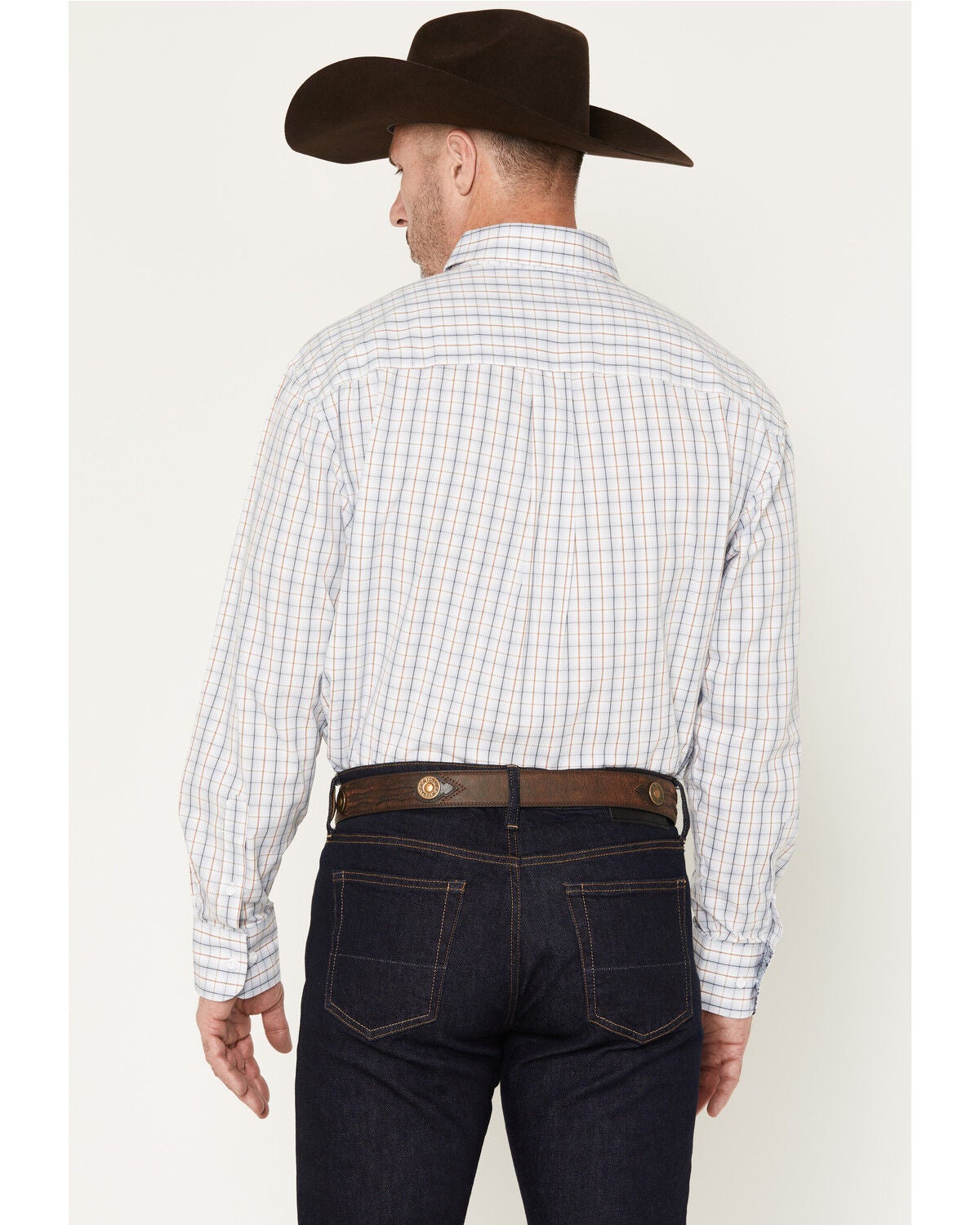 Image #4 - George Strait by Wrangler Men's Plaid Print Long Sleeve Button-Down Stretch Western Shirt - Tall, White, hi-res