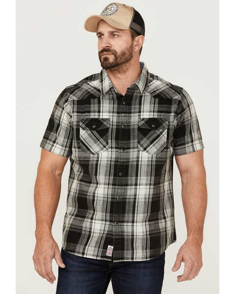 Flag & Anthem Men's Holston Vintage Large Plaid Short Sleeve Snap Western Shirt , Black/white, hi-res