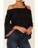 Shyanne Women's Black & Rust Stripe Off-Shoulder Long Sleeve Top, Black, hi-res