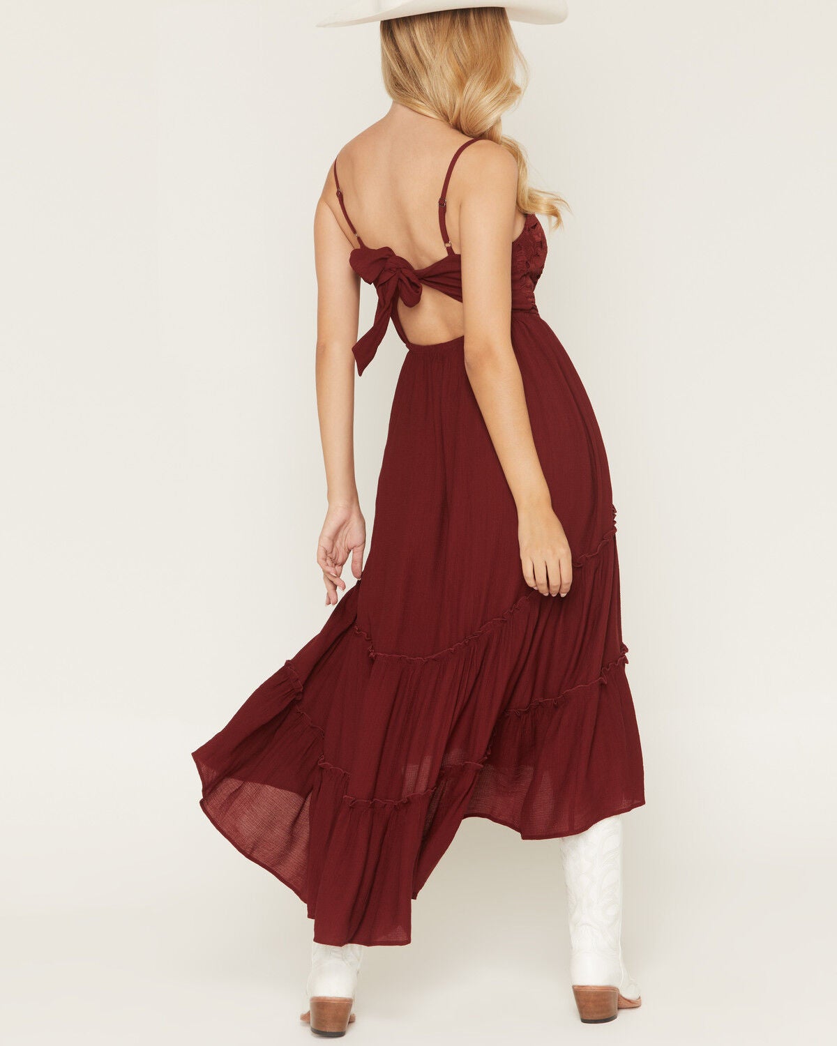 Image #6 - Shyanne Women's Aerie Crochet Front High-Low Midi Dress, Burgundy, hi-res