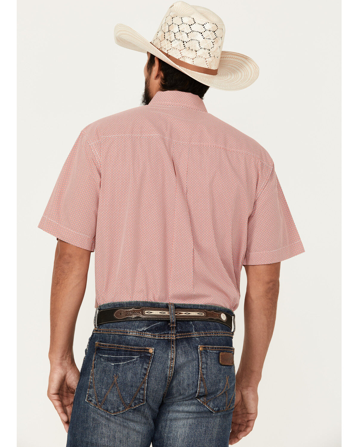 Image #4 - Cinch Men's Geo Print Short Sleeve Button-Down Western Shirt, Red, hi-res