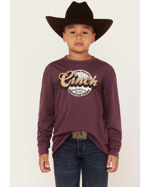 Cinch Boys' Logo Graphic Long Sleeve T-Shirt, Purple, hi-res