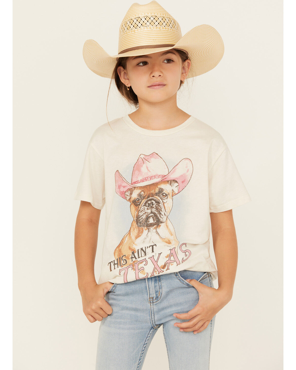 Image #1 - La La Land Girls' This Ain't Texas Short Sleeve Graphic Tee, Cream, hi-res