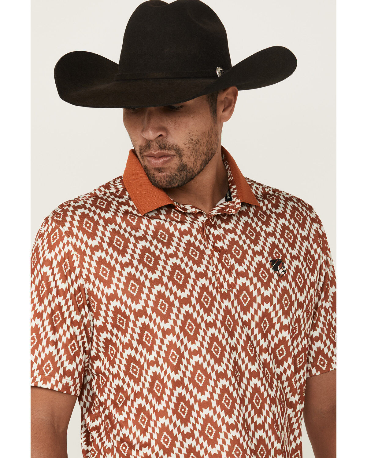 Image #2 - RANK 45® Men's Crossfire Southwestern Print Short Sleeve Polo, Brown, hi-res