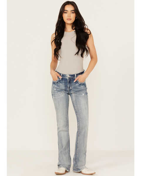 Image #3 - Grace in LA Women's Light Wash Mid Rise Geo Embroidered Pocket Bootcut Jeans , Light Wash, hi-res
