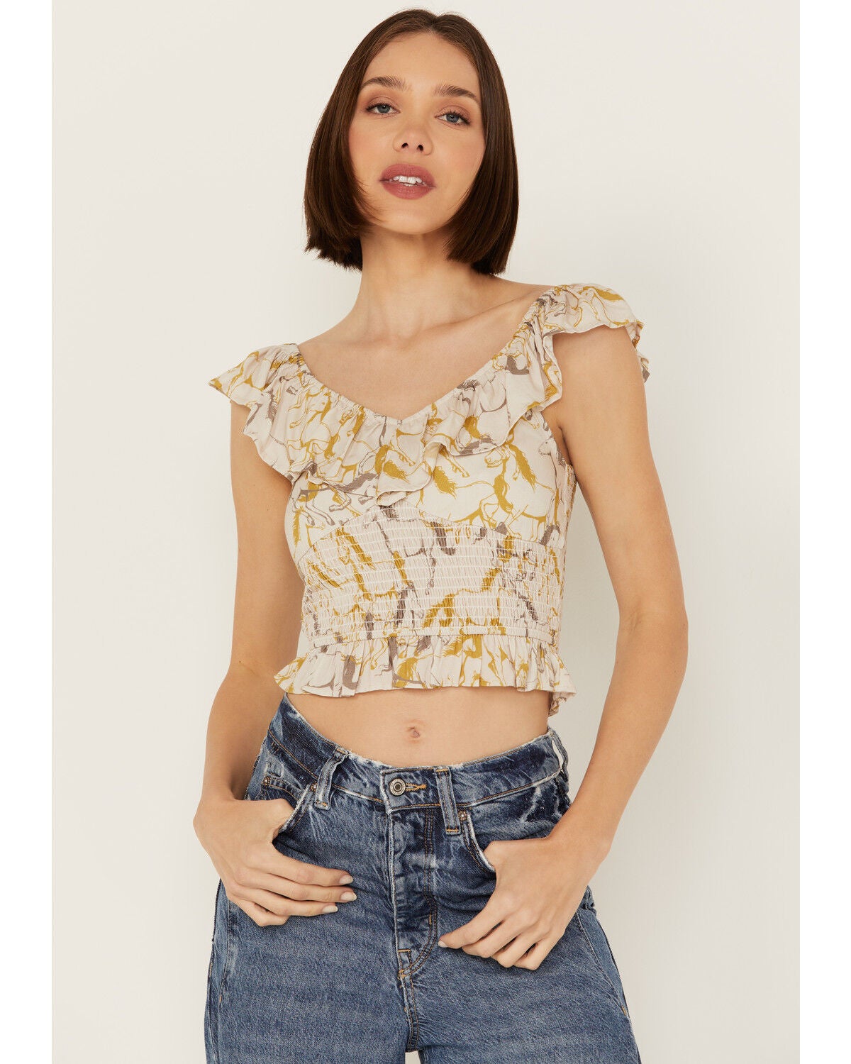 Image #1 - Rock & Roll Denim Women's Sleeveless Horse Print Tank, Natural, hi-res