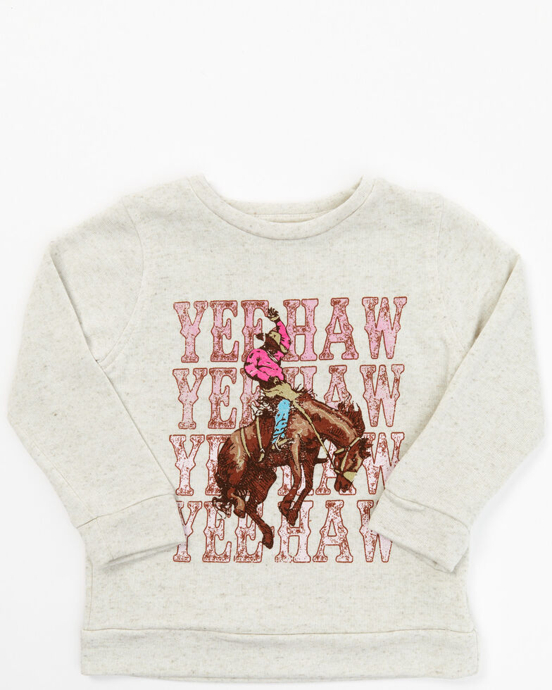 Somewhere West Toddler-Girls' Yeehaw Rodeo Horse Graphic Sweatshirt, Ivory, hi-res