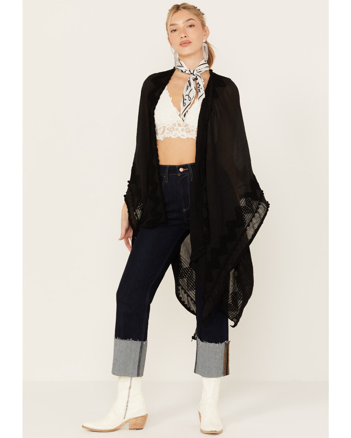Image #1 - Shyanne Women's Chevron Tassel Chenille Shawl, Black, hi-res