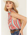 Image #2 - Shyanne Women's Southwestern Stripe Print Sleeveless Button-Down Western Shirt, Red, hi-res