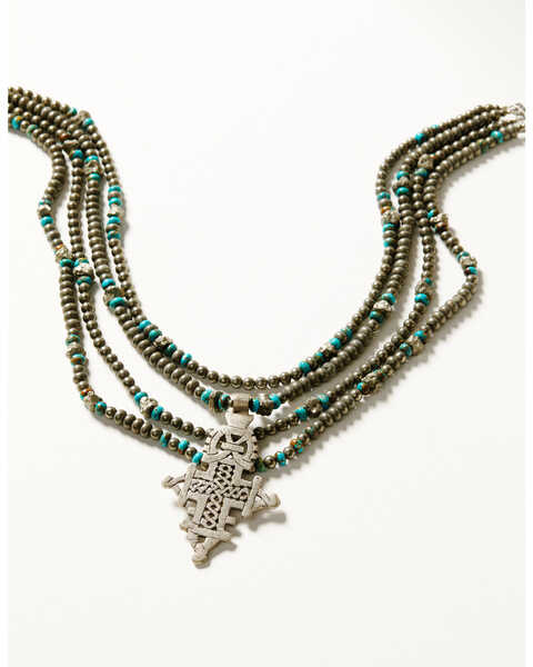Image #2 - Paige Wallace Women's Turquoise Pyrite Ethiopian Cross Necklace, Turquoise, hi-res