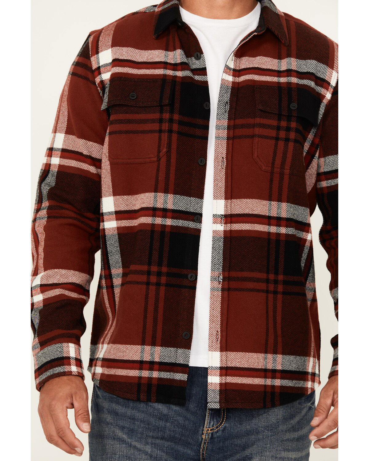 Image #3 - Brothers and Sons Men's Barrell Burley Plaid Print Long Sleeve Button-Down Flannel Shirt, Dark Red, hi-res
