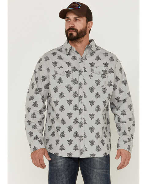 Brothers and Sons Men's All-Over Floral Print Long Sleeve Button Down Western Shirt , Light Grey, hi-res