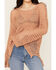 Image #3 - People of Leisure Women's Open Crochet Long Sleeve Sweater, Coral, hi-res