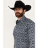 Stetson Men's Medallion Long Sleeve Pearl Snap Western Shirt, Navy, hi-res