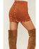 Shyanne Women's Faux Suede Floral Button Front Southwestern Mini Skirt, Brown, hi-res