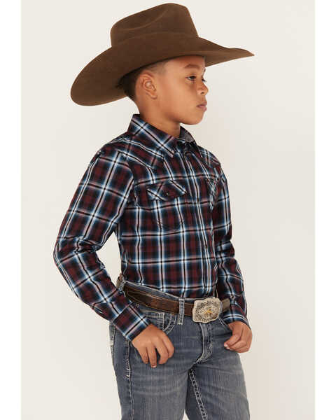 Cody James Boys' Plaid Print Long Sleeve Snap Western Shirt, Red, hi-res