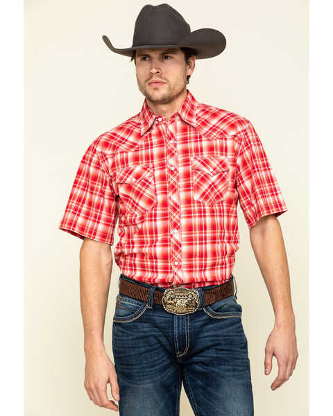 Wrangler 20X Men's Advanced Comfort Plaid Print Short Sleeve Western Shirt , Red, hi-res