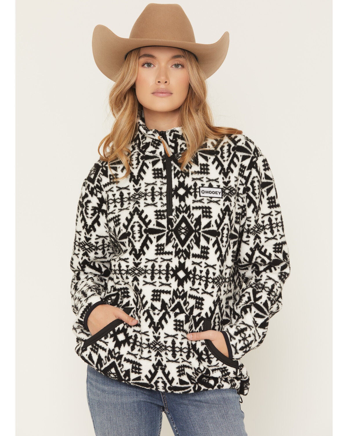 Hooey Women's Southwestern Print 1/4 Zip Fleece Jacket, White, hi-res