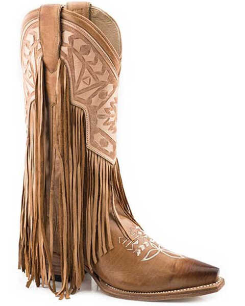 Image #1 - Stetson Women's Sloane Fringe Western Boots - Snip Toe, Brown, hi-res