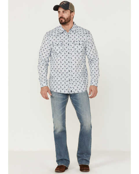 Image #2 - Moonshine Spirit Men's Bloom Floral Print Long Sleeve Snap Western Shirt , Light Blue, hi-res