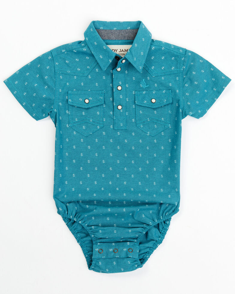 Cody James Infant-Boys' Printed Chambray Short Sleeve Onesie , Blue, hi-res