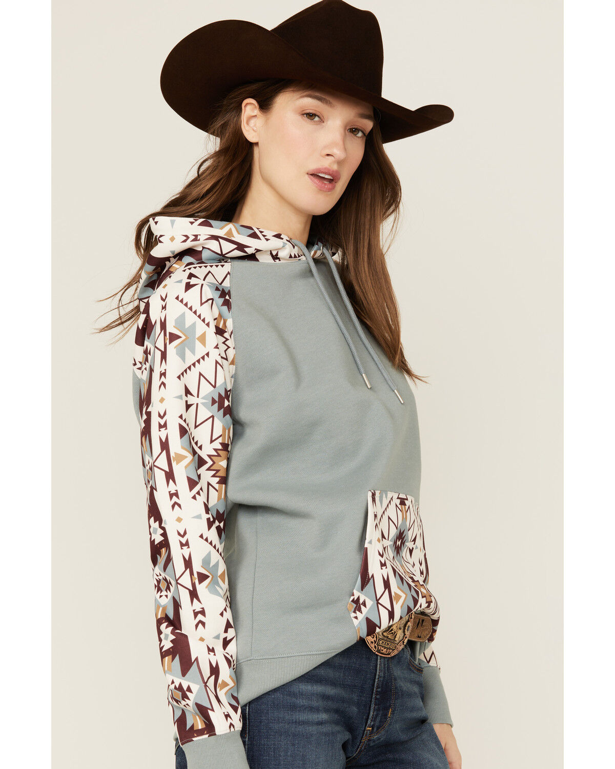 Image #2 - Hooey Women's Southwestern Print Hoodie, Blue, hi-res
