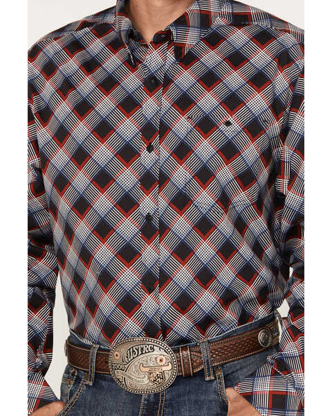 Image #3 - RANK 45® Men's Saddle Abstract Plaid Print Long Sleeve Button-Down Western Shirt, Red, hi-res