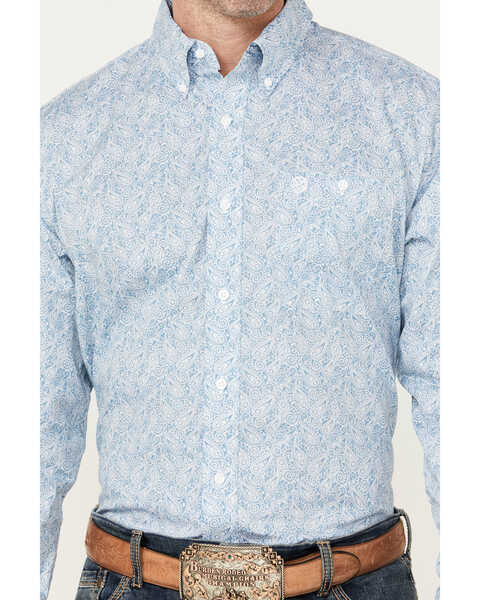 George Strait by Wrangler Men's Paisley Print Long Sleeve Button-Down Western Shirt, Blue, hi-res